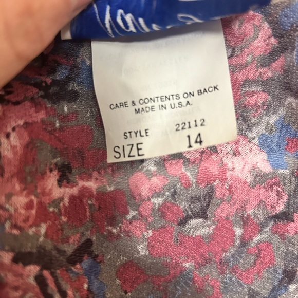 Vintage Nancy II Purple Floral Dress Size 14 USA Made Collared‎ Belt Tie - Picture 3 of 9